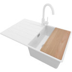Primagran - evier cuisine en granit 78x50cm, lavabo 1 bac + robinet 32x20cm + kit de vidage + accessoire, ...