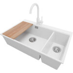 Primagran - evier cuisine en granit 78x50cm, lavabo 2 bacs + robinet 32x20cm + kit de vidage + accessoire, ... Primagran - evier cuisine en granit 78x50cm, lavabo 2 bacs + robinet 32x20cm + kit de vidage + accessoire, ...