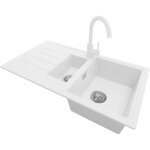 Primagran - evier cuisine en granit 90x50cm, lavabo 1, 5 bacs + robinet 32x20cm + kit de vidage, �vier ...