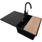 Primagran - evier cuisine en granit 78x50cm, lavabo 1 bac + robinet 32x20cm + kit de vidage + accessoire, ...