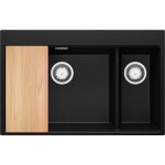 Primagran - evier cuisine en granit 78x50cm, lavabo 2 bacs + kit de vidage + planche à découper, Évier ... Primagran - evier cuisine en granit 78x50cm, lavabo 2 bacs + kit de vidage + planche à découper, Évier ...