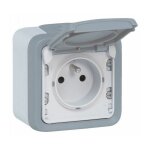 Prise de courant �tanche avec clapet de protection ip55 complet saillie - plexo - gris - legrand