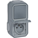 Prise de courant avec va - et - vient vertical plexo complet saillie - gris - legrand