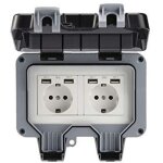 Prise murale ext�rieure double avec usb, �tanche, r�sistante, prise �lectrique avec bo�te murale (double) ...
