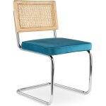 Privatefloor - chaise de salle � manger - tapiss�e de velours - bois et rotin - martha turquoise