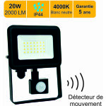 Jamais utilis�] projecteur led 20w 2000 lm 4000k ip44 avec d�tecteur - garantie 5 ans