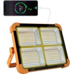 Projecteur led rechargeable 100w 1200lm lanterne portable avec panneau solaire et batterie au lithium ...