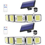 Projecteurs solaire ext�rieurs, 280 led, 3000 lm, d�tecteur de mouvement & t�l�commande, 5 t�tes orientables ...