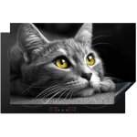 Protection plaque induction chat - gris - animaux - chat couvre plaque de cuisson 81x52 cm