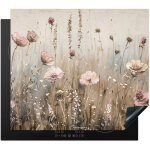 Protection plaque induction fleurs - beige - fleurs s�ches protection vitroc�ramique pour cuisiniere ...