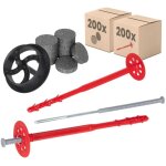 Protektor chevilles pour isolation universel - set 10x200mm clou plastique (200 pcs + 200 ronds + 1 ...