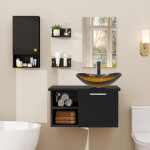 Puluomis ensemble de meuble - lavabo, meuble mural - vasque, meuble mural � rayures noires, meuble - ...
