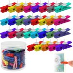 Punaises avec clips en bois (50 pices) - colores - idales pour tableaux en lige, dessins, notes, ...