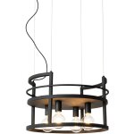 Qazqa cage rack - suspension - 4 lumi�re - � 57 cm - noir - rustique - �clairage int�rieur - salon i ...