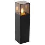 Qazqa ? lampe sur pied ext�rieure 30 cm ? aluminium noir ? abat - jour fum� ? ip44 ? luminosit� variable ...