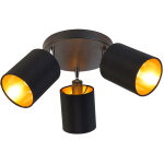 Qazqa lofty - spot plafond, plafonnier - 3 lumi�re - � 23 cm - noir et or - moderne - �clairage int�rieur ...