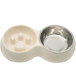 Qiblaou gamelle double chat / chiot � alimentation lente - interactive avec bol inox amovible, fond antid�rapa ...