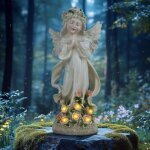 Qiyao - statue d'ange solaire de jardin, lampe solaire de prire, sculpture d'ange ferique, statue de ...