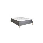 Le quai des affaires - lit borea 160x200 tissu + 1 sommier + 1 matelas carlton / gris fonc / 215x167x34 ...