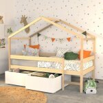 Le quai des affaires - lit cabane mika 90x190 + sommier + 2 tiroirs / naturel & blanc / 199x95x165 Le quai des affaires - lit cabane mika 90x190 + sommier + 2 tiroirs / naturel & blanc / 199x95x165
