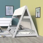 Le quai des affaires - lit cabane tipi 90x190 + 1 toile + 1 sommier / blanc / 200x104x131