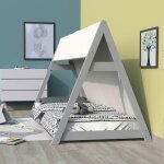 Le quai des affaires - lit cabane tipi 90x190 + 1 toile + 1 sommier / gris / 200x104x131