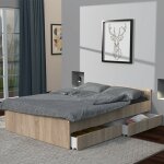 Le quai des affaires - lit kappa 140x190 cm + 2 tiroirs / dcor chne blanchi / 195x145x59