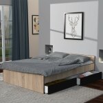 Le quai des affaires - lit kappa 140x190 cm + 2 tiroirs / dcor chne blanchi et noir / 195x145x59 cm ...