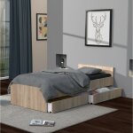 Le quai des affaires - lit kappa 90x190 + 2 tiroirs / d�cor ch�ne blanchi / l194xl94xh40