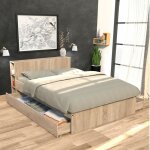 Le quai des affaires - lit riga 140x190cm + t�te de lit + 2 tiroirs / d�cor ch�ne blanchi / 216x144x80 ...