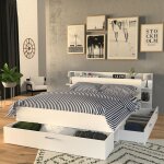 Le quai des affaires - lit samba 140x190cm + tte de lit + 2 tiroirs / blanc / 216x180x80