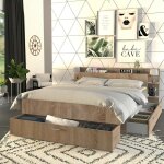 Lit samba 140x190cm + tte de lit + 2 tiroirs / dcor chne blanchi / 216x180x80