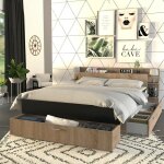 Le quai des affaires - lit samba 140x190cm + tte de lit + 2 tiroirs / dcor noir & chne blanchi / 216x180x80 ...