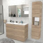 Le quai des affaires - meuble sous - vasque marbella 120 cm + vasque + miroir + colonne / dcor chne ...