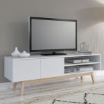 Le quai des affaires - meuble tv 2 portes 2 niches 160x42x50 cm blanc et naturel - alba