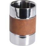Rafraichisseur de bouteille double paroi en m�tal chrom� et similicuir marron