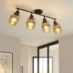 Rampe de spots � 4 flammes plafonnier r�tro verre ambre plafonnier noir orientable, m�tal, 4x douille ...
