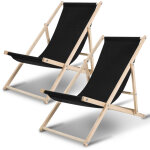Randaco 2x chilienne de jardin chaise longue pliante confortable balcon bois chaise longue 120 kg noir ...