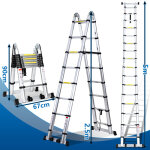 Randaco echelle t�lescopique alu argent echelle pliante 2. 5m + 2. 5m a echelle � cadre avec barre d'appui ...