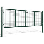 Randaco portail de jardin double battant - vert, 300x100cm - portillon grillag� - avec poign�e, serrure, ...
