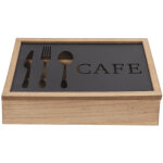 Range - couverts dkd home decor brun noir m�tal aluminium bois mdf vintage 25 x 18 x 6 cm