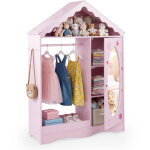 Rangement pour d�guisements d'enfants avec miroir, armoire avec toit, portant ouvert, �tag�res et crochets, ...