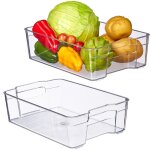 Rangement frigo, lot de 2, organisateur cuisine, aliments, hlp 9 x 21, 5 x 32 cm, bo�te avec poign�es, ...