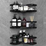 Rangement salle de bain, 3 pcs noir etagere salle de bain accessoire sans percage, acier au carbone etagere ...