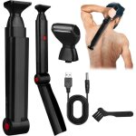 Rasoir pliable homme - 2 t�tes flottantes + long manche - rechargeable usb pour dos / poitrine / �paules ...