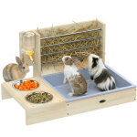 R�telier � foin pour lapin - pawhut - mangeoire lapin 3 en 1 bac � liti�re et bouteille d'eau, bols en ...
