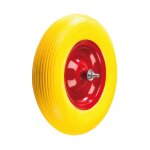 Roue de brouette 480 / 400 - 8 universelle pleine, jante rouge et pneumatique jaune, sur roulement � ...