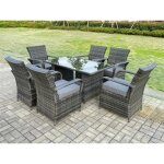 Rattan meubles de jardin table  manger et chaises wicker patio extrieur 6 chaises plus table rectangulaire ...