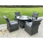 Rattan meubles de jardin table  manger et chaises wicker patio outdoor 4 chaises plus table ronde moyenne ...