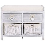 Rebecca mobili banc banquette assise 2 tiroirs bois blanc shabby 46x60x30